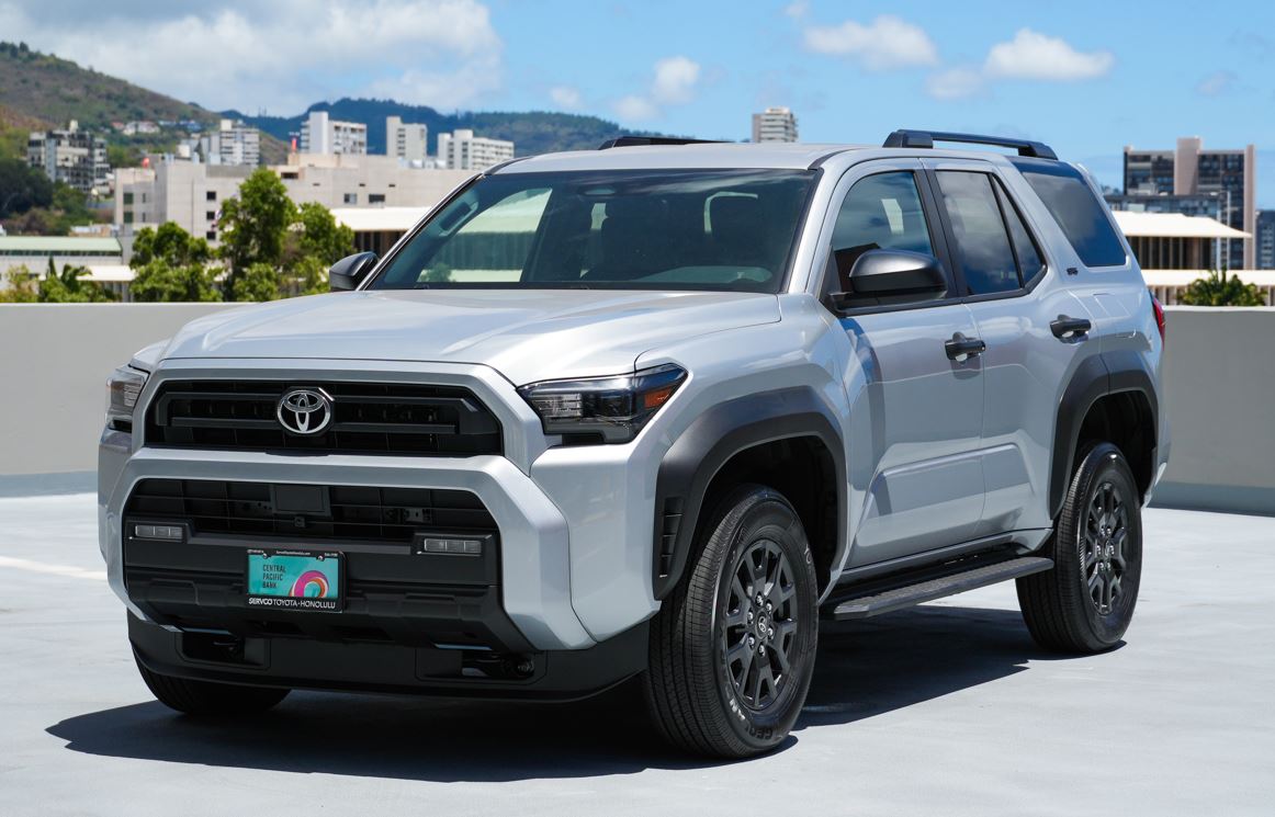 Silver 2025 Toyota 4Runner displayed as the grand prize in Central Pacific Bank’s debit card promotion.