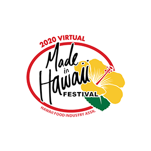 The 2020 Virtual Made in Hawaii Festival logo featuring a yellow hibiscus flower and the words “Made in Hawaii Festival” inside a red circular design. The graphic also includes “2020 Virtual” and “Hawaii Food Industry Association” text.